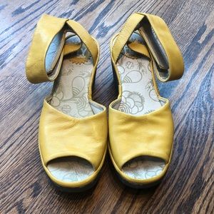 Yellow leather platform sandals